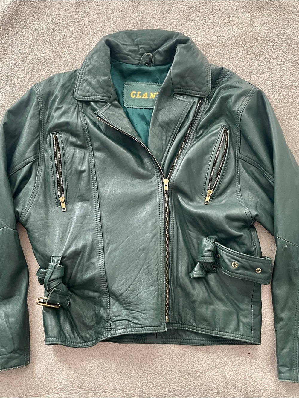 80’s vintage Green Leather Moto Jacket - Women's, size M